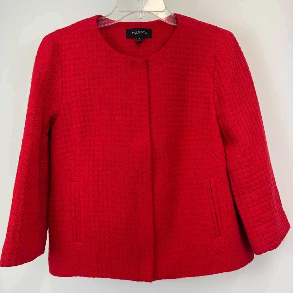 Talbots Red Basketweave Cotton Zip Front Jacket Womens Size 4 VN300